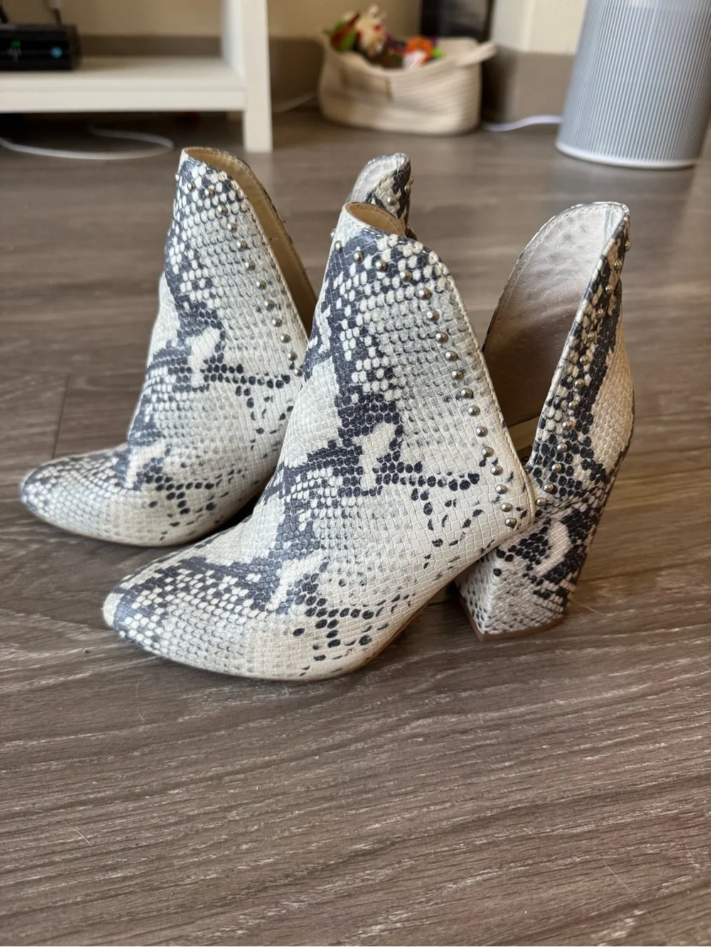 Steve Madden Snake-Print Cutout Ankle Booties - Black & Cream